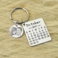 Personalized Calendar Keychain Hand Stamped Calendar Special Day Calendar Anniversary Wedding Gift Photo Keychain