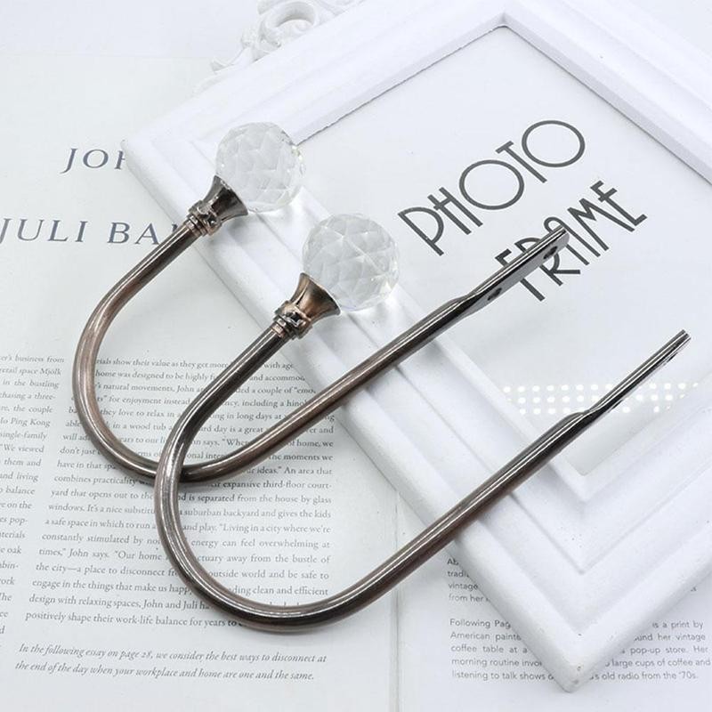 2pcs/set Curtain Clamp U-shaped Curtain Wall Hook Crystal Metal Home Curtain Accessories Hook Holder Decoration Curtain Clamp