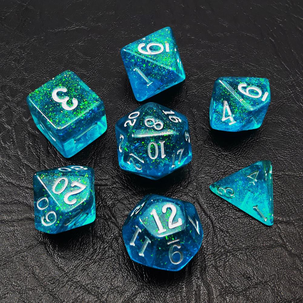 Bescon Blue Shimmery Dice Set, Polyhedral RPG Game 7-dice Set in Brick Box Packing