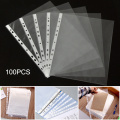 100Pcs A4 Folder Bags Plastic Transparent Punched Pocket Folders Filing 11 Holes Loose Leaf Document Sheet Protectors Folder Bag