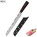 DAMASK Stainless Steel Knife 8 inch Bread Knife Color Wood Handle Laser Damascus Pattern Kitchen Knives Tool With Knife Sheath