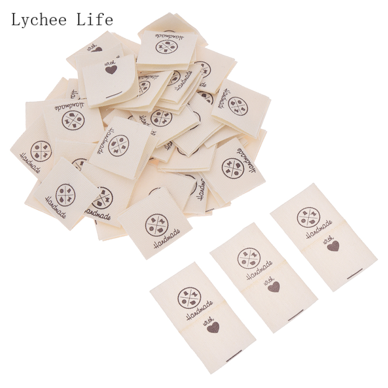Lychee Life 50Pcs/lot Handmade Sheep Animals Cloth Garment Labels Hand Made Label Tags For Diy Sewing Crafts