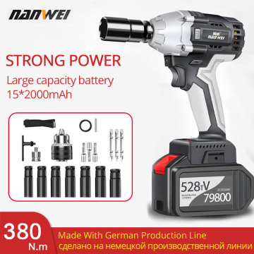 Cordless Electric Wrench 380N.m 30000mAh Brushless Germany Heavy Vehicle Repair High Torque Li-ion Batteries Variable Speed Tool
