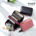 SOUTH GOOSE 2020 Genuine Leather Credit Card Holder For Women RFID Anti Scanning Card Wallet Female Double Zipper Coin Purse