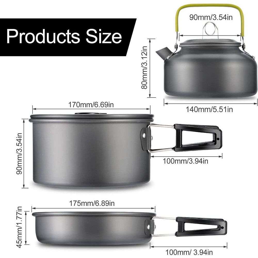 Camping Cookware Set Aluminum Nonstick Portable Outdoor Tableware Kettle Pot Cookset Cooking Pan Bowl for Hiking BBQ Picnic