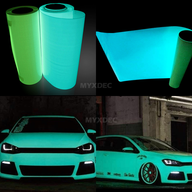 Car Green Blue Luminous Glow Vinyl Wrap Film Glue PVC Sticker With Bubble Free High Energy Photoluminescent Glow In The Dark