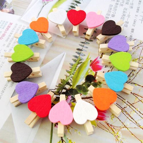 20PCS/Lot Mini Romantic Loving Heart Shape Wood Clips Handicrafts Photos Papers Clothes Pegs Home Bachelorette Party Decorations