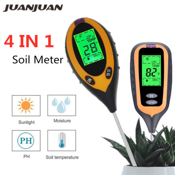Digital 4 In 1 Soil PH Meter Soil Temperature Solar Moisture PH Meter tester for Garden Plants Flowers LCD Display 40%off
