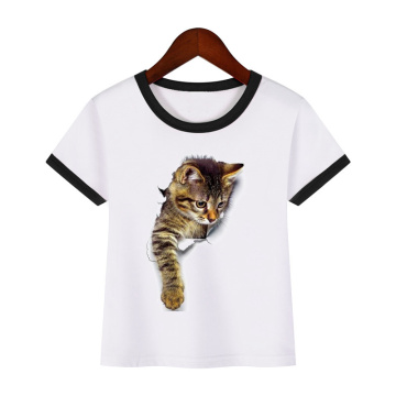 Children's Funny 3d Cat Realistic print T Shirt baby boy girl animal Cute short-sleeved kids summer Clothes top tees 2019