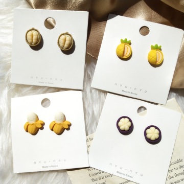 Cute Creative Fresh Fruits Banana Pineapple Durian Mangosteen Stud Earrings Cartoon Fashion Jewelry For Women Girl Birthday Gift