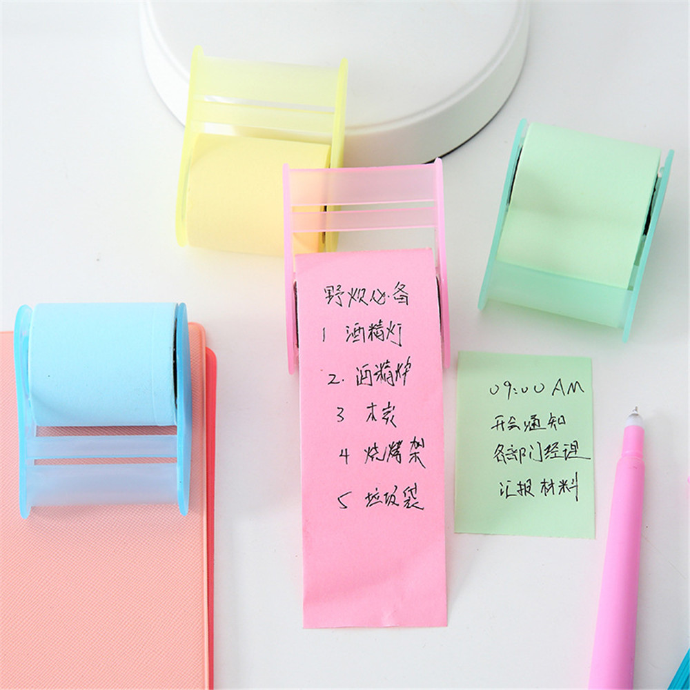 Colorful Roll Holder Memo Pad with Tape Dispenser Free To Cut and Paste Note Pads School Office Writing Pad Index Paper Bookmark