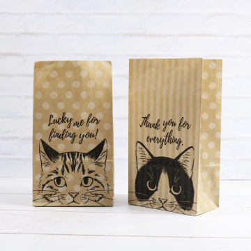 Kraft Paper bags 6pcs Cat Dots Stripes Design Paper Envelopes Stand up Portable Bag Storage Packing Pouches for Kid Book Storage