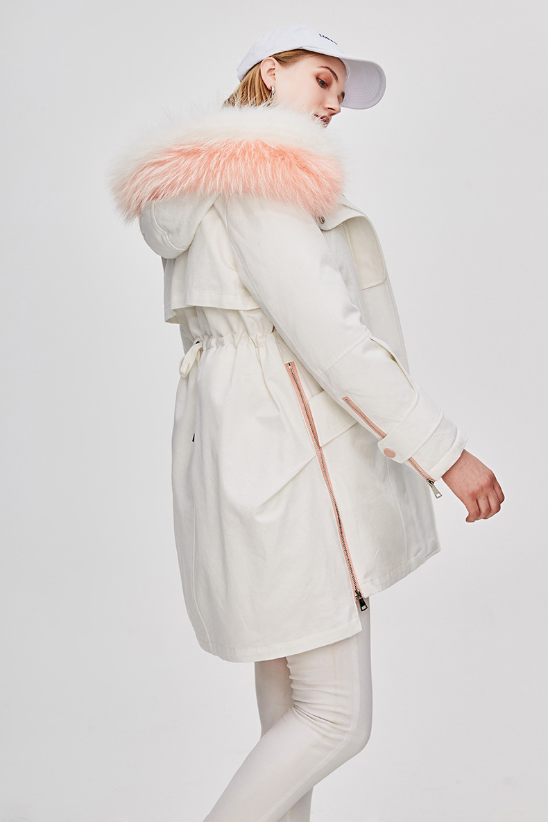 Women Collision Color Hoodie Parka Jacket
