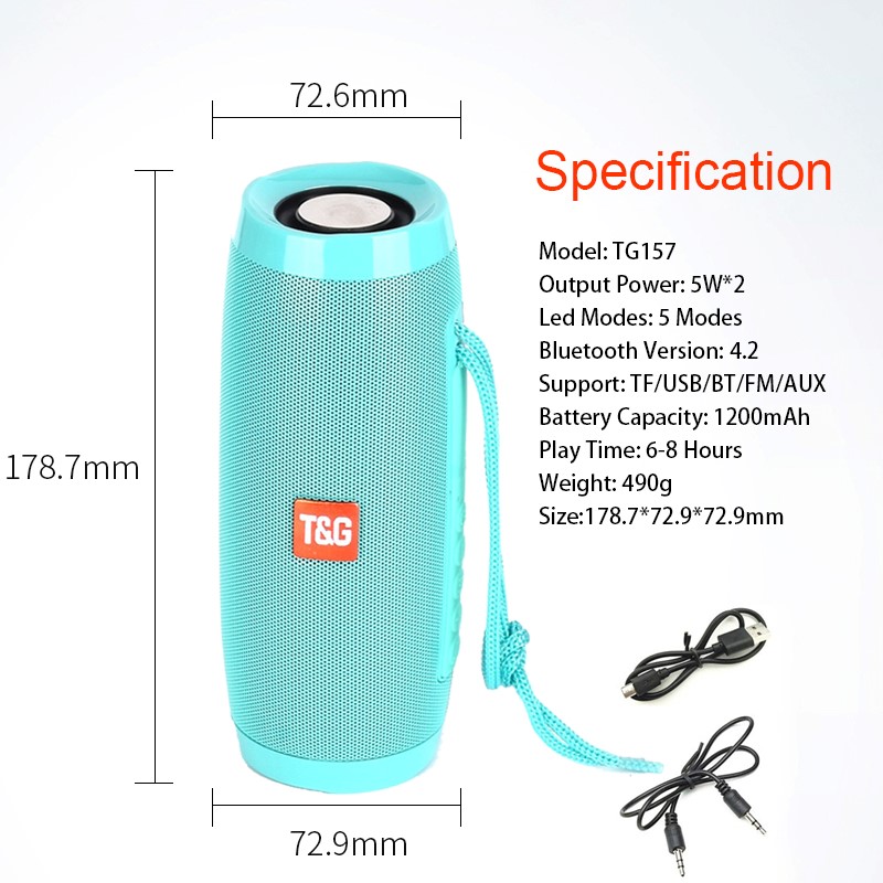 TG157 Speaker Wireless Bluetooth Speaker Portable Bass Sound Box Powerful Waterproof Column HIFI TF FM Radio with LED Light