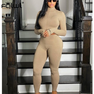 FQLWL Streetwear Ribbed Lucky Label 2 Two Piece Set Women Outfits Crop Top Leggings Women Matching Sets Ladies Tracksuits Female