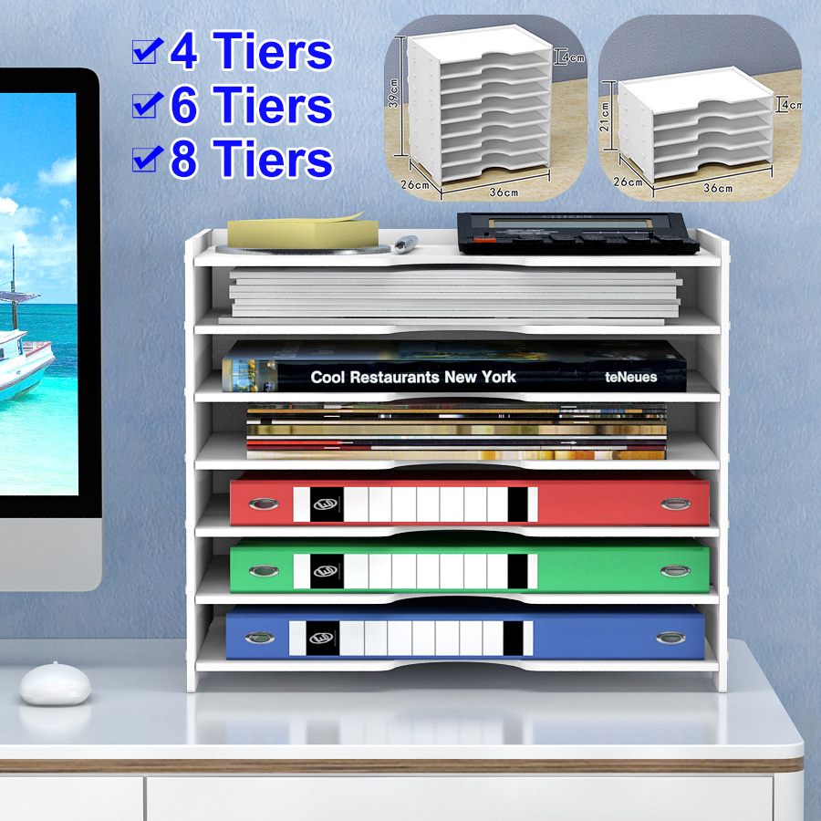 4/6/8 Tiers Office Desktop Organizer File Holder with Sliding Drawer File Holder Document Letter Tray Holder for Home Office