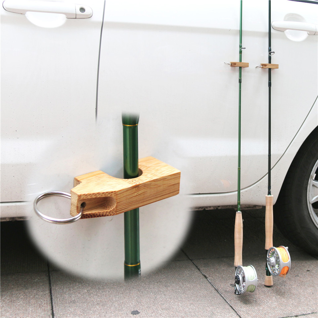 4pcs Wooden Fly Fishing Rod Rack Holder Magnetic Rod Guard Transport System Portable Lightweight Fishing Rod Rack