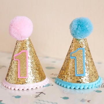 1pcs Mini Party Hat Birthday Cap Boy And Girl First Birthday Newborn Flash Pointed Hat Party Decoration Blue Birthday Hat