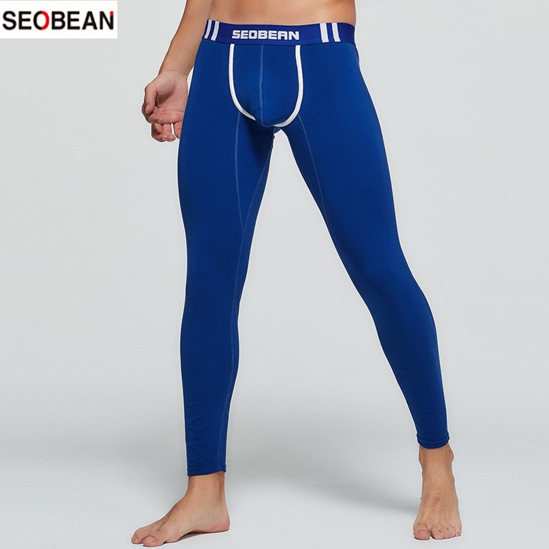 SEOBEAN Men's Autumn Thermal Pants Fashion Velvet Lining Slim U-pouch Bag Push Up Men's Leggings Warm Pants Long Johns