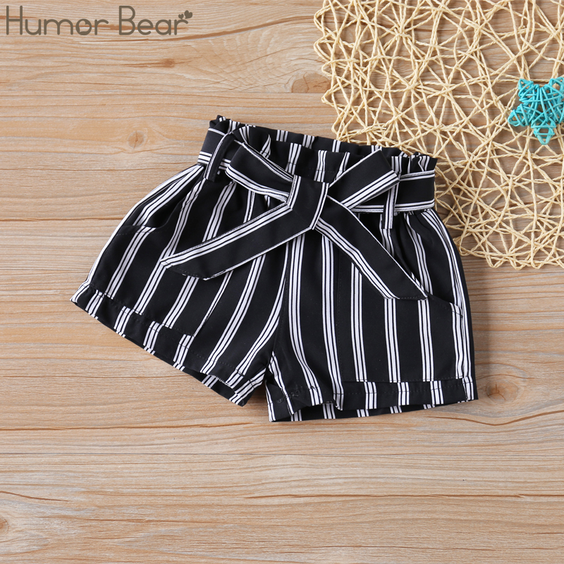 Humor Bear Girls Shorts Summer New Girls Short Pants Black And White Stripes+ Belt Baby Girl Pants Fashion Kids Girl Shorts