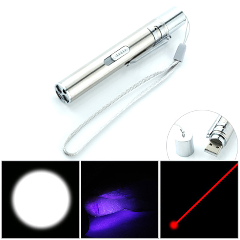 3 in 1 red laser pointer flashlight Mini Lazer USB rechargeable pen Powerpoint multi-function lasers