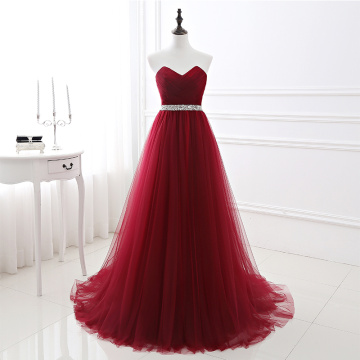 Best Selling Sweetheart Evening Dresses Burgundy Pleats Tulle Robe De Soiree A-line Evening Gowns Real Photos Formal Party Dress