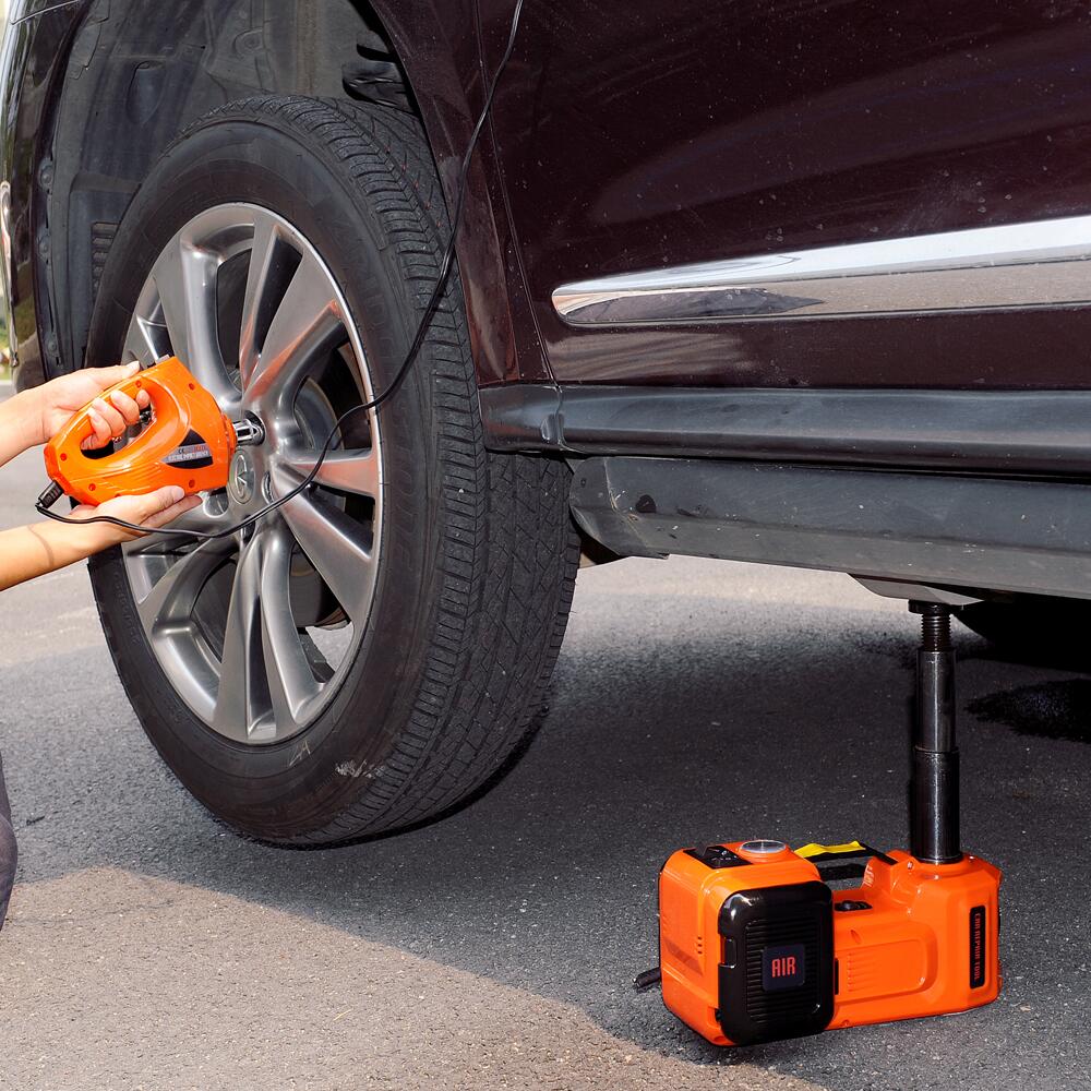12V 5Ton Car Jack Electric Hydraulic Jack Protable Tire Jack Electric Wrench Impact Socket Wrench Tire Inflator LED Light 4 in 1