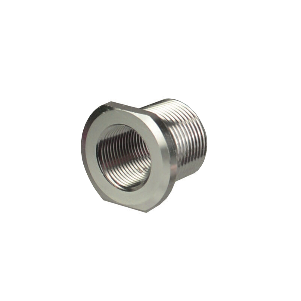 Silver Stainless Steel Barrel Thread Adapter 5.56 to .308 1/2"x 28 TPI ID to 5/8"x 24 TPI OD, 0.825" OD 0.750" Flats