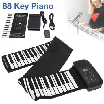 88 Keys Roll Up Electronic Piano Rechargeable Silicone Flexible Keyboard Organ Built-in Speaker Support MIDI Bluetooth