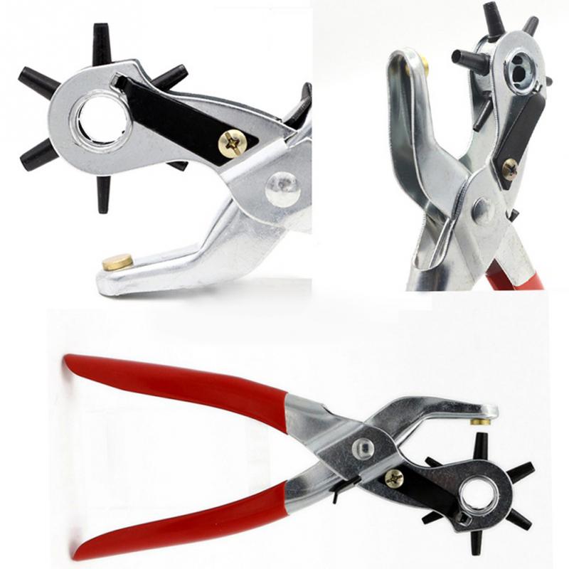 9'' Revolving Leather Punch Plier Puncher 6 Sizes Round Hole Perforator Tool Make Hole Puncher for Watchband Card Leather Belt