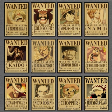 Home Decor Wall Stickers Vintage Paper New One Piece Wanted posters Anime Luffy Posters Wall Art