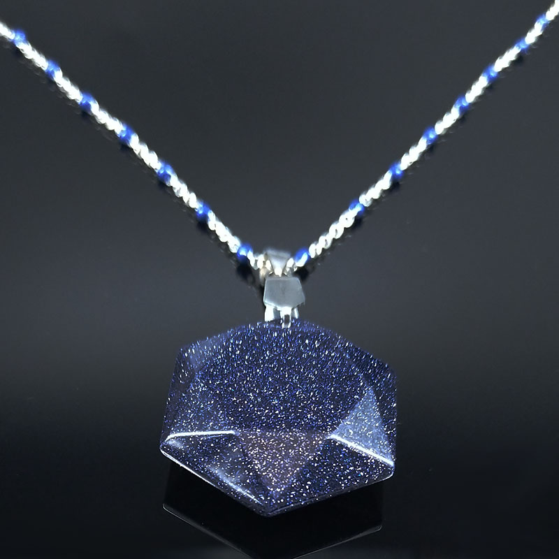 2021 Hexagram Blue Sandstone Stainless Steel Statement Necklace Women Silver Color Chain Necklace Jewelry collar mujer NG26S04