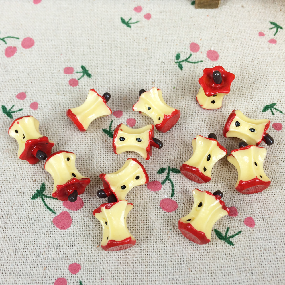 10Pieces Resin Artificial Fake Miniature Food Red Apple Core Kawaii DIY Embellishment Accessories Scrapbooking Craft:12*16mm