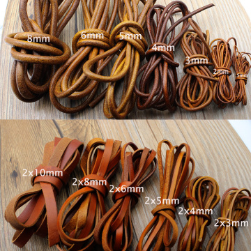 2M 2 3 4 5 6 8 mm Genuine Leather Cord Flat Round Retro Yellow Brown Cow Leather Cords String Rope Bracelet Findings DIY Jewelry