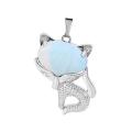 Opalite Luck Fox Necklace for Women Men Healing Energy Crystal Amulet Animal Pendant Gemstone Jewelry Gifts