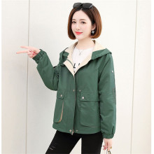 Spring Autumn Women Trench Coat Korean Letter Embroidery Hooded Outerwear Loose Large Size Short Coat Casual Female Windbreaker