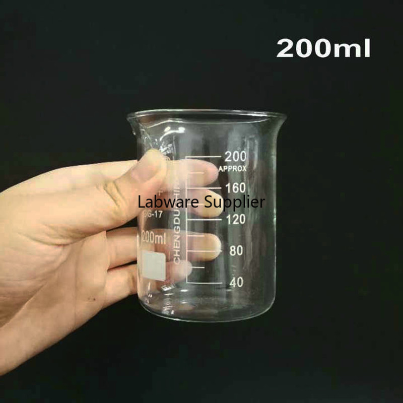 4pcs/set 25ml/50ml/100ml/200ml Low Form Beaker Laboratory Borosilicate Glass Thickened High Borosilicate