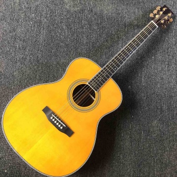 Custom OM MJayer OM Standard Series Style Electric Acoustic Guitar in Yellow Solid Spruce Top Fishman EQ Bone Nut &Saddles