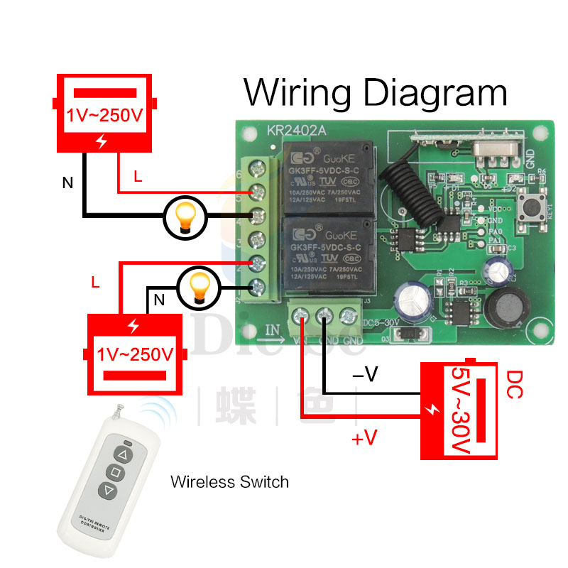 433Mhz rf Remote Control Long Range Wireless Smart Switch DC 12V 24V 2CH rf Relay Receiver and Transmitter for garage door motor