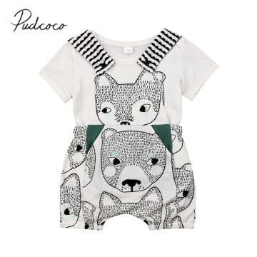 2019 Children Summer Clothing Newborn Toddler Baby Boys Girls Cartoon Print Casual T-shirt+Bib Pant overalls Shorts 2Pcs Set