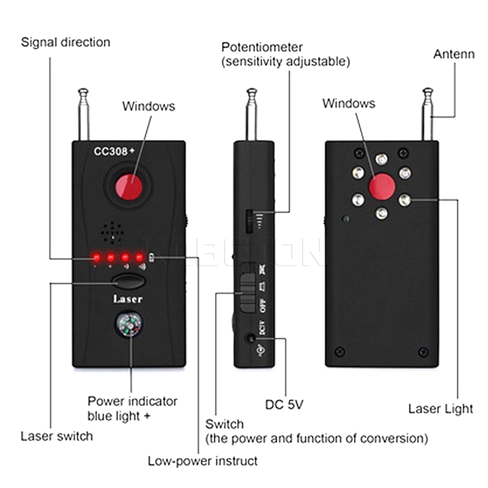 kebidumei Multi Wireless Camera Lens Signal Detector Radio Wave Signal Detect Camera Full-range WiFi RF GSM Device Finder CC308+