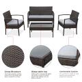 4 PCS Outdoor Patio Rattan Wicker Furniture Set Including 1 Long Rattan Bench, 2 Rattan Chair and 1 Coffee Table