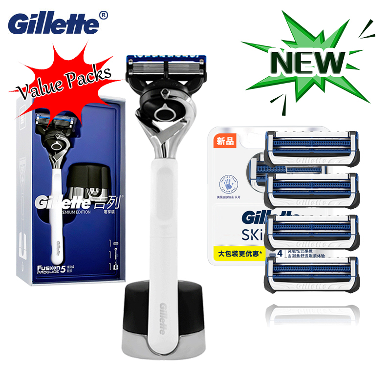 Gillette Fusion 5Layers Skin Sensitive Men Chrome & Razor Stand Limited Edition Original Razor Gift Pack Replacement Razor Blade