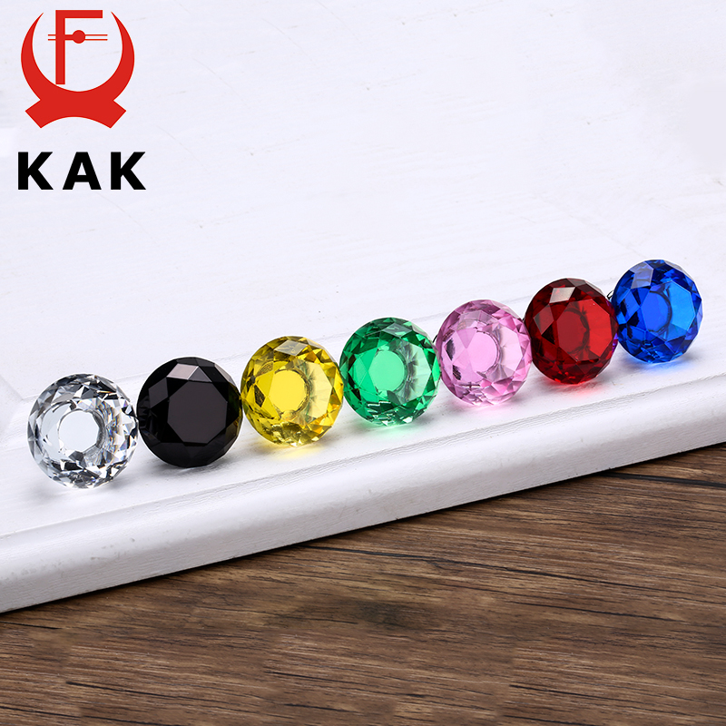 KAK 30mm Diamond Shape Design Crystal Glass Knobs Cupboard Pulls Drawer Knobs Kitchen Cabinet Handles Furniture Handle Hardware