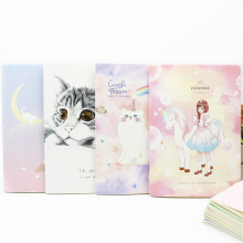 Student cute A5 notebook Girl kitten cartoon pattern Class workbook Light yellow inner page 34 sheets