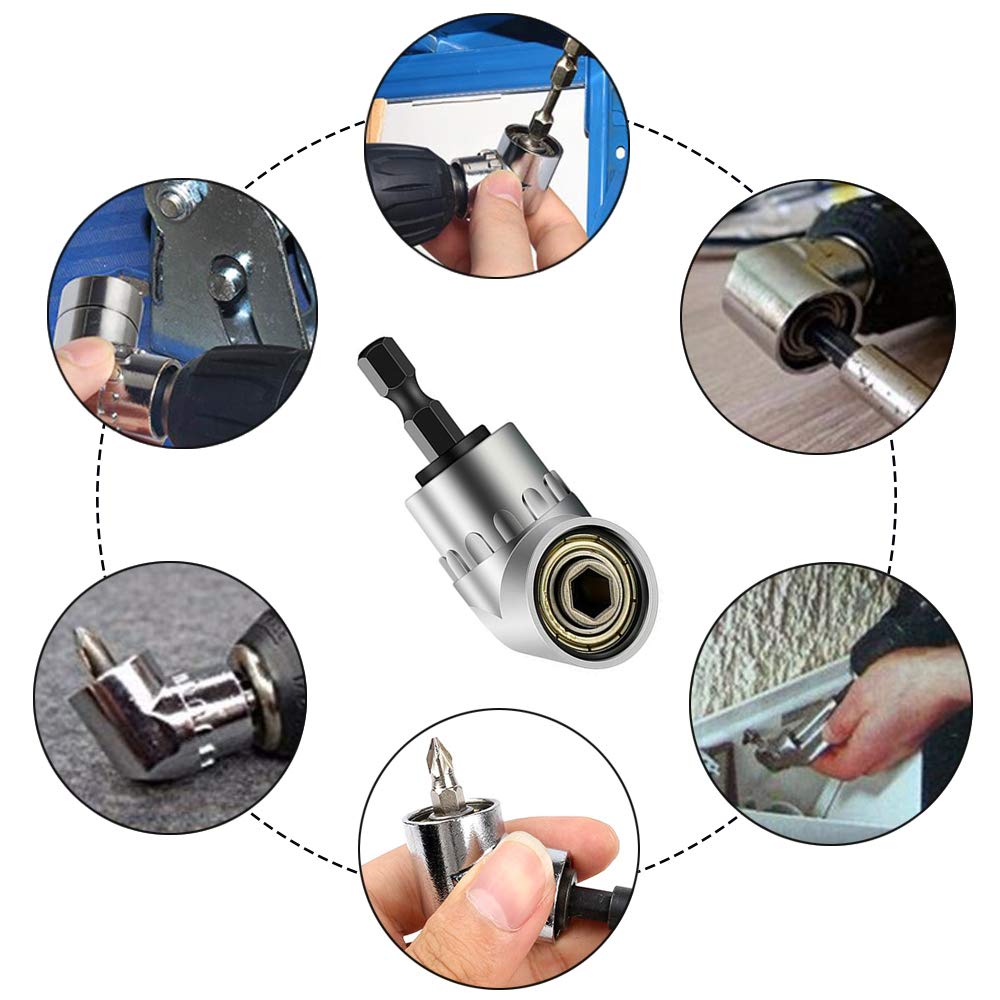 BINOAX 7mm-19mm Universal Socket Grip Ratchet Wrench Power Drill Adapter & 105 Degree Right Angle Driver Extension Power Drill B