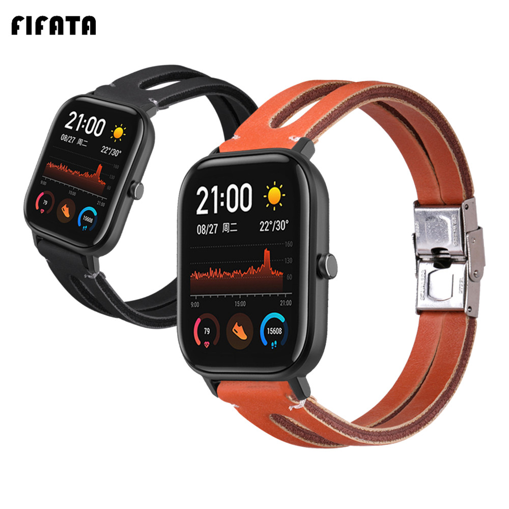 FIFATA Bracelet For Xiaomi Huami Amazfit GTS BIP GTR 42mm Genuine Leather Wrist Strap Smart Watch Replacement Bands Accessories