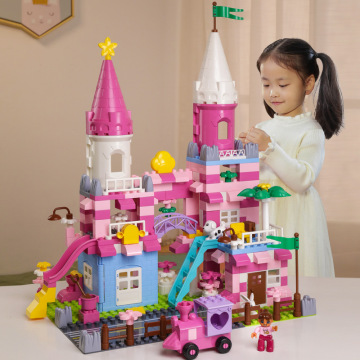 QWZ New Girls Pink Princess Castle Building Blocks Bricks Parts Toys For Children kids Christmas gift