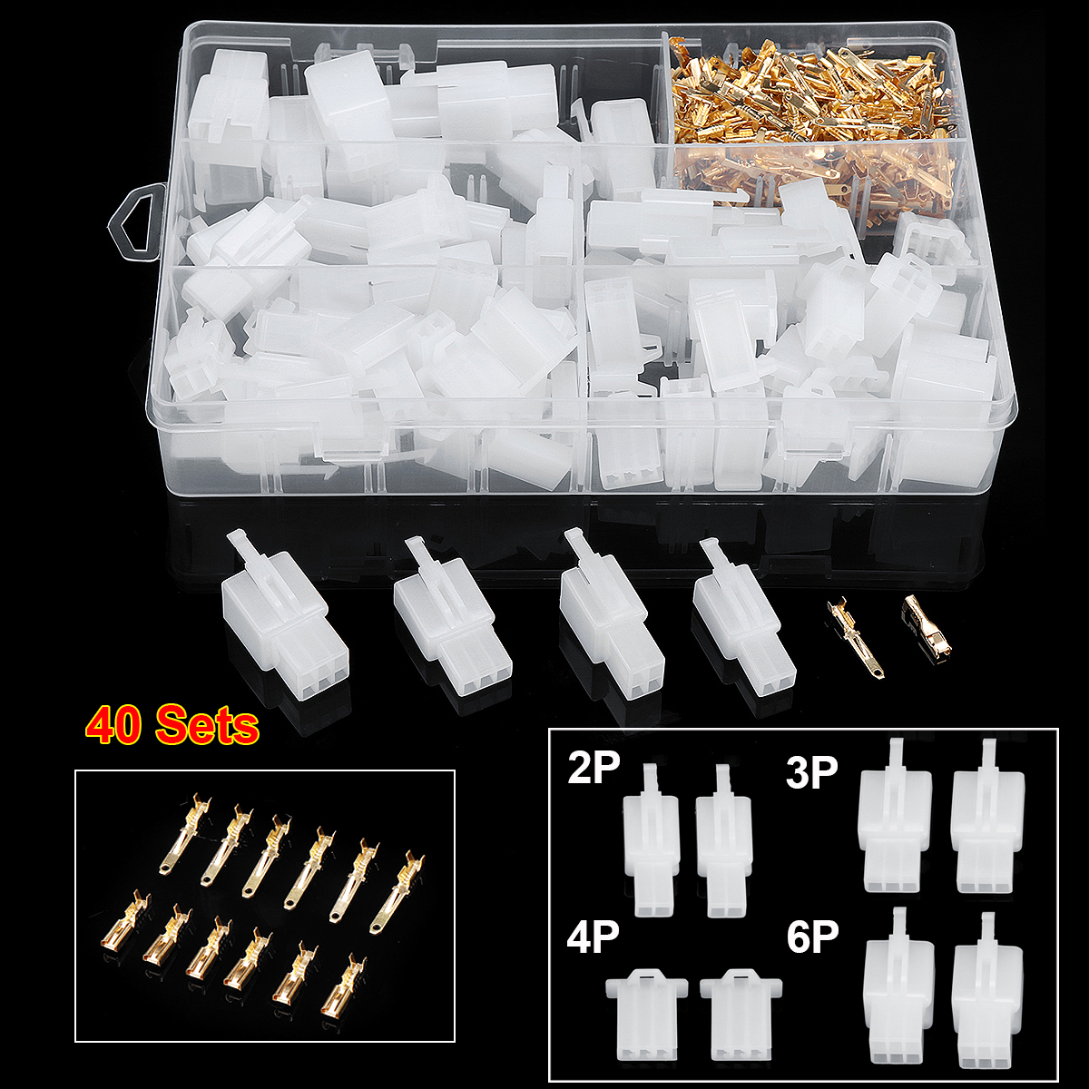 380pcs 40 Set Auto Electrical Terminal 2.8mm 2 3 4 6 9 Pin Cable Wire Auto Connector Terminals Kit for Car Motorcycle Use
