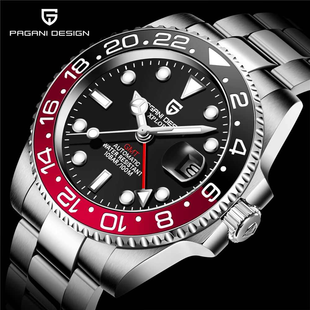 PAGANI DESIGN Automatic Mechanical Watch Luxury Sapphire Glass Ceramic Bezel 40mm GMT Watch Luminous 100MWaterproof Wristwatch